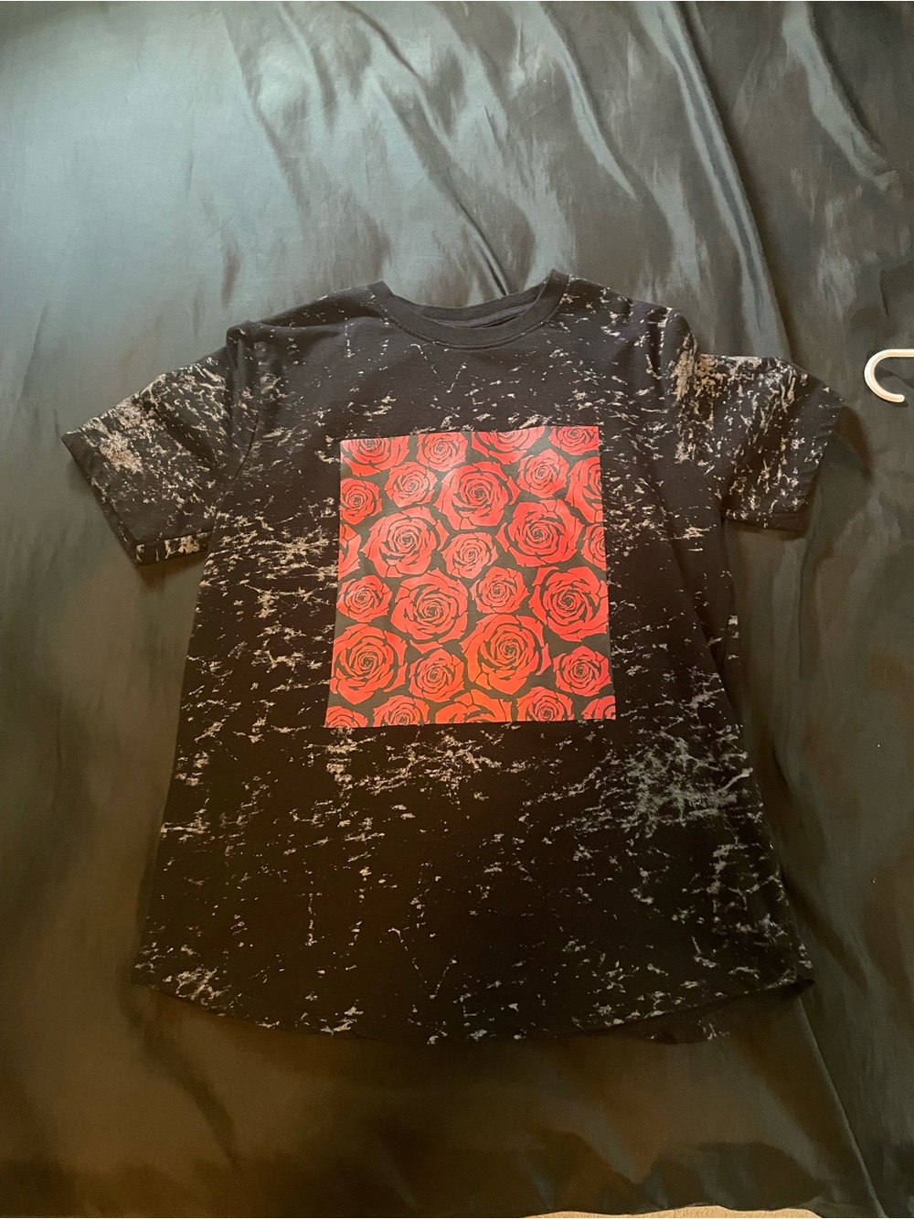 Carbon Black Tee with Red Rose Square Graphic